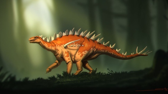 Tiny-headed stegosaur with long tail spikes is one of the oldest of its kind
