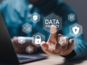 Data protection and security important information. Person touch virtual screen of data privacy word with security icons. business, technology, internet and network.
