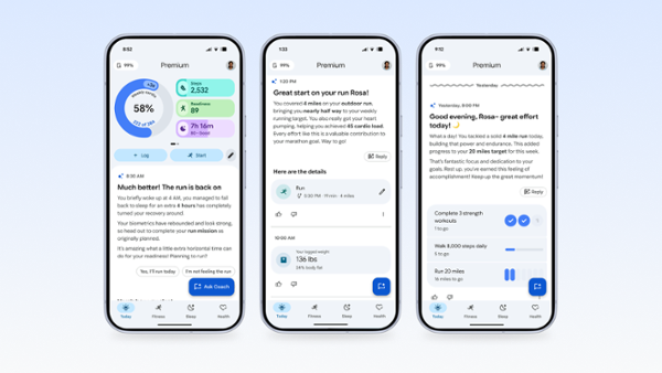 three phone screens showing the google health app