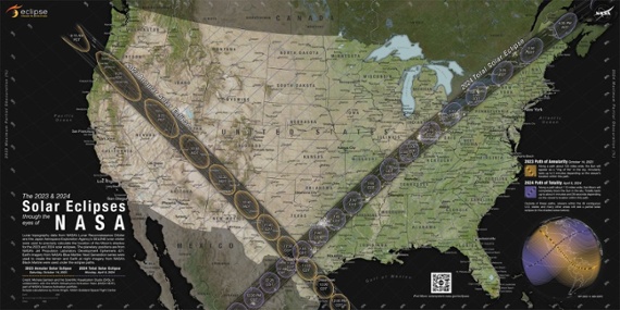 NASA map of US solar eclipse visibility in 2023 and 2024