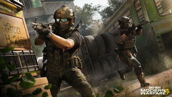 Image of gameplay showing two soldiers firing rifles