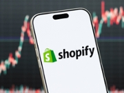SHENZHEN, CHINA - JULY 27: In this photo illustration, a smartphone displays the logo of Shopify Inc. (NYSE, TSX: SHOP), a Canadian multinational e-commerce company providing online commerce platforms and related services for businesses, in front of a screen showing the company's latest stock market chart on July 27, 2026 in Shenzhen, Guangdong Province, China. (Photo illustration by Cheng Xin/Getty Images)
