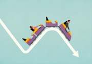 Investors riding chaotic, descending arrow