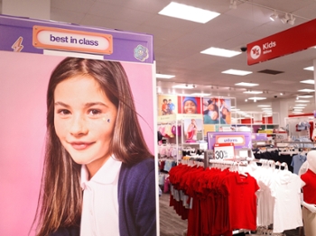 NEW YORK, NEW YORK - AUGUST 13: School uniforms are displayed at a Target store on August 13, 2026 in Downtown Brooklyn in New York City. Back to school supplies are expected to cost more than 10% more for families amid a rise in inflation driving up costs.  (Photo by Michael M. Santiago/Getty Images)