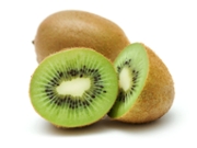 2kiwi fruit on white background, one cut in half.
