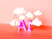 This horizontal digitally generated image features bright pink AI lettering surrounded by white cloud-shaped speech bubbles, all connected by thin, glowing copper-colored wires. Set against a bold red background, the composition illustrates the interconnected nature of an AI chatbot network and the physical infrastructure of a computer network. The visual explores themes of digital transformation, innovation, and the complexity of global communications within the world wide web. By combining playful cloud shapes with technical wiring, the artwork symbolizes the blend of user-friendly virtual assistant interfaces and the intricate engineering of machine learning and deep learning systems. This conceptual symbol is perfect for projects focusing on big data, generative AI models, and the evolution of cloud computing and Web3 technologies in a modern business and marketing environment.
