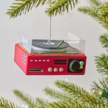 Vintage-Inspired Record Player Ornament, Magnolia