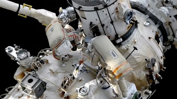 Russian cosmonauts relocate airlock on ISS spacewalk