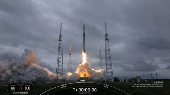 SpaceX launches 40 satellites, lands rocket at sea