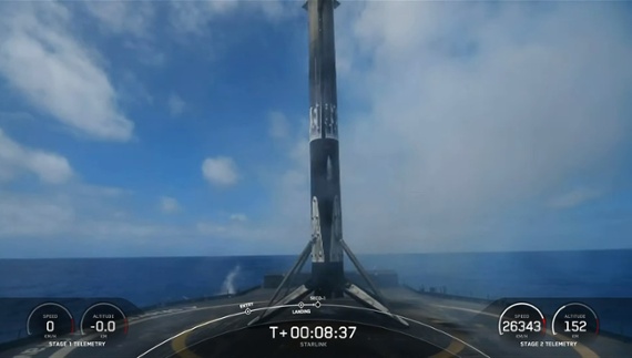 SpaceX rocket launches 56 Starlinks, lands at sea