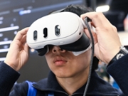 LAS VEGAS, USA - JANUARY 09:
An attendee explores the Meta Quest 3 mixed reality headset seen at CES 2025 in Las Vegas, Nevada, USA, on January 9, 2025. Mixed and virtual reality technologies emerged as standout attractions at this year's event. (Photo by Artur Widak/NurPhoto via Getty Images)