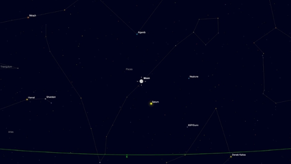 Sunday, Aug. 30: The moon glows with Saturn below the "Great Square of Pegasus"