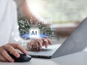 AI-powered technology for smart recruitment, online hiring, and candidate screening, with digital interface on laptop, concept of future HR innovation.