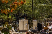 ASHEVILLE, NC - OCTOBER 9: Scenes from the Biltmore Village, a popular shopping center across from the Biltmore Estate entrance, show catastrophic damage in the aftermath of Hurricane Helene in Asheville, NC on October 9, 2024.