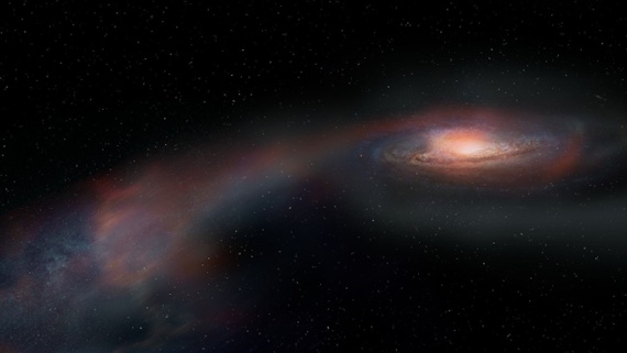 Cosmic 'tug-of-war' between galaxies created a tidal tail of whipped-away stars
