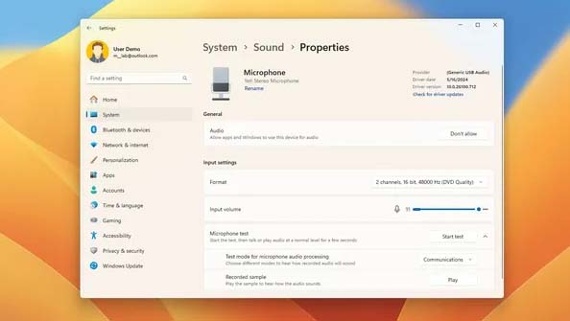 How to test microphone audio processing modes on Windows 11 version 24H2 (2024 Update)