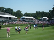 CROMWELL, CONNECTICUT - JUNE 29: Scottie Scheffler and Viktor Hovland of Norway walk on the 18th hole during the playoff hole, during the final round of the Travelers Championship at TPC River Highlands on June 29, 2026 in Cromwell, Connecticut. (Photo by Ben Jared/PGA TOUR via Getty Images)