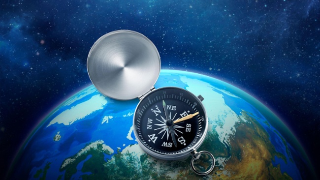 Where would a compass point in outer space?