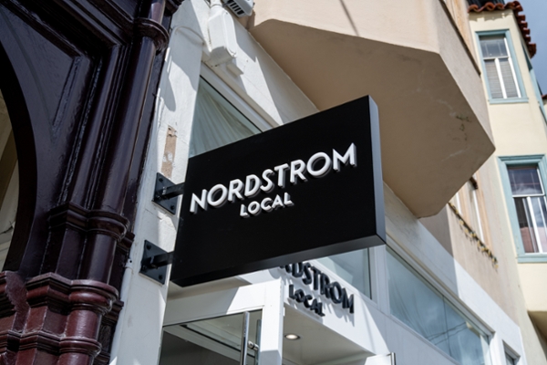 Nordstrom Local blade sign on exterior of retail storefront with historic facade, Fillmore District, San Francisco, California, September 30, 2025. (Photo by Smith Collection/Gado/Getty Images)