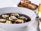 Roman "tortellini en brodo" soup dumplings with balsamic vinegar