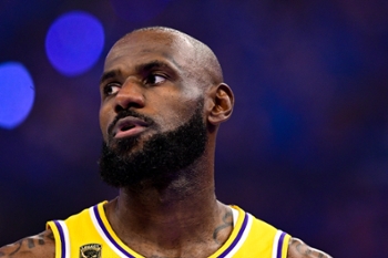 OKLAHOMA CITY, OKLAHOMA - MAY 05: LeBron James #23 of the Los Angeles Lakers looks on during the first quarter of a game against the Oklahoma City Thunder in Game One of the Second Round of the NBA Western Conference Playoffs at Paycom Center on May 05, 2026 in Oklahoma City, Oklahoma. NOTE TO USER: User expressly acknowledges and agrees that, by downloading and or using this photograph, User is consenting to the terms and conditions of the Getty Images License Agreement. (Photo by Joshua Gateley/Getty Images)