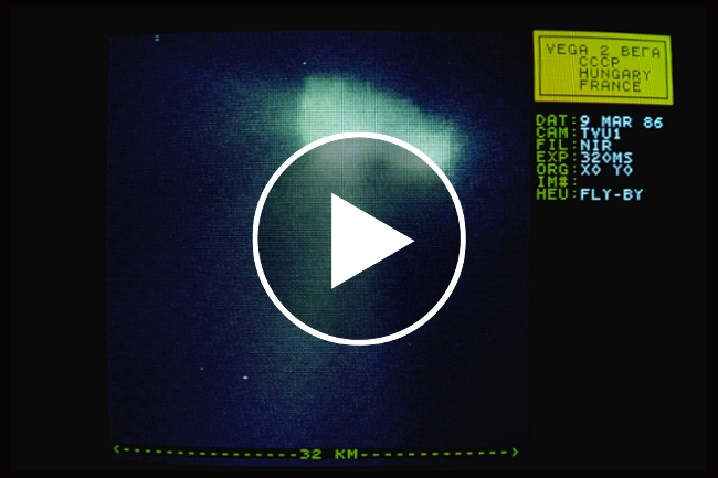 Halley's Comet images from television in black and white, as they are sent back from the VEGA II space craft. | Location: Space Research Institute, Moscow, USSR. (Photo by Jonathan Blair/Corbis via Getty Images)