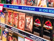 COSTA MESA, CA - JULY 23: A recreated video rental store displays VHS movies at the REWIND: A VHS Revival, a tribute to the VHS era highlighting hand-painted movie poster art at the OC Fair in Costa Mesa on Wednesday, July 23, 2025. (Photo by Leonard Ortiz/MediaNews Group/Orange County Register via Getty Images)