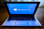 Windows 10 operating system logo is displayed on a laptop screen for illustration photo. Gliwice, Poland on January 23, 2022. (Photo by Beata Zawrzel/NurPhoto via Getty Images)