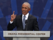 CHICAGO, ILLINOIS - JUNE 18: Former U.S. President Barack Obama speaks during the dedication ceremony for the opening of the Barack Obama Presidential Center in John Lewis Plaza on June 18, 2026 in Chicago, Illinois. Barack Obama served as the 44th president of the United States from 2009 to 2017 and was the first African American to hold the office. (Photo by Scott Olson/Getty Images)
