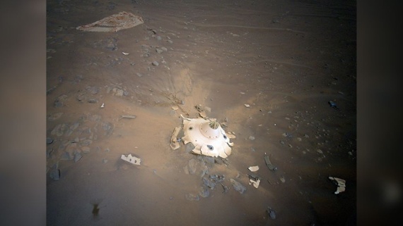 Mars helicopter photographs wreckage of its own landing gear in eerily desolate image