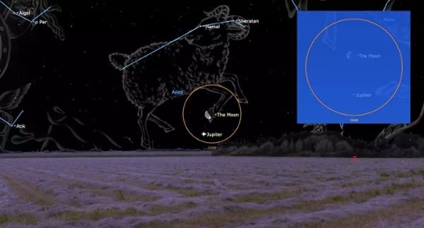 See Jupiter and half moon in the night sky tonight!
